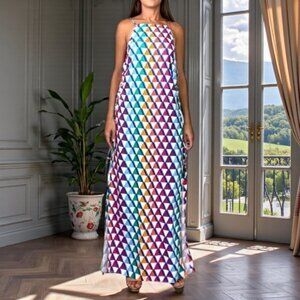 EMMA PAKE FIORELLA MULTI-COLOR PYRAMID PRINT MAXI DRESS